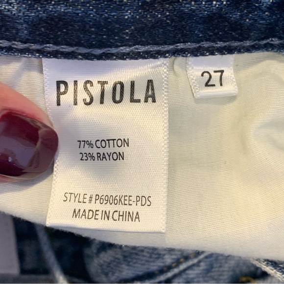 Pistola Distressed Straight Leg Button Fly High Rise Jeans Size 27 - Picture 6 of 9